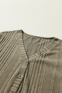 Thumbnail for Black V Neck Buttoned Ribbed Knit Top-18