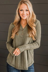 Thumbnail for Black V Neck Buttoned Ribbed Knit Top-8