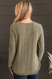 Thumbnail for Black V Neck Buttoned Ribbed Knit Top-6