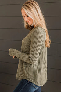 Thumbnail for Black V Neck Buttoned Ribbed Knit Top-7