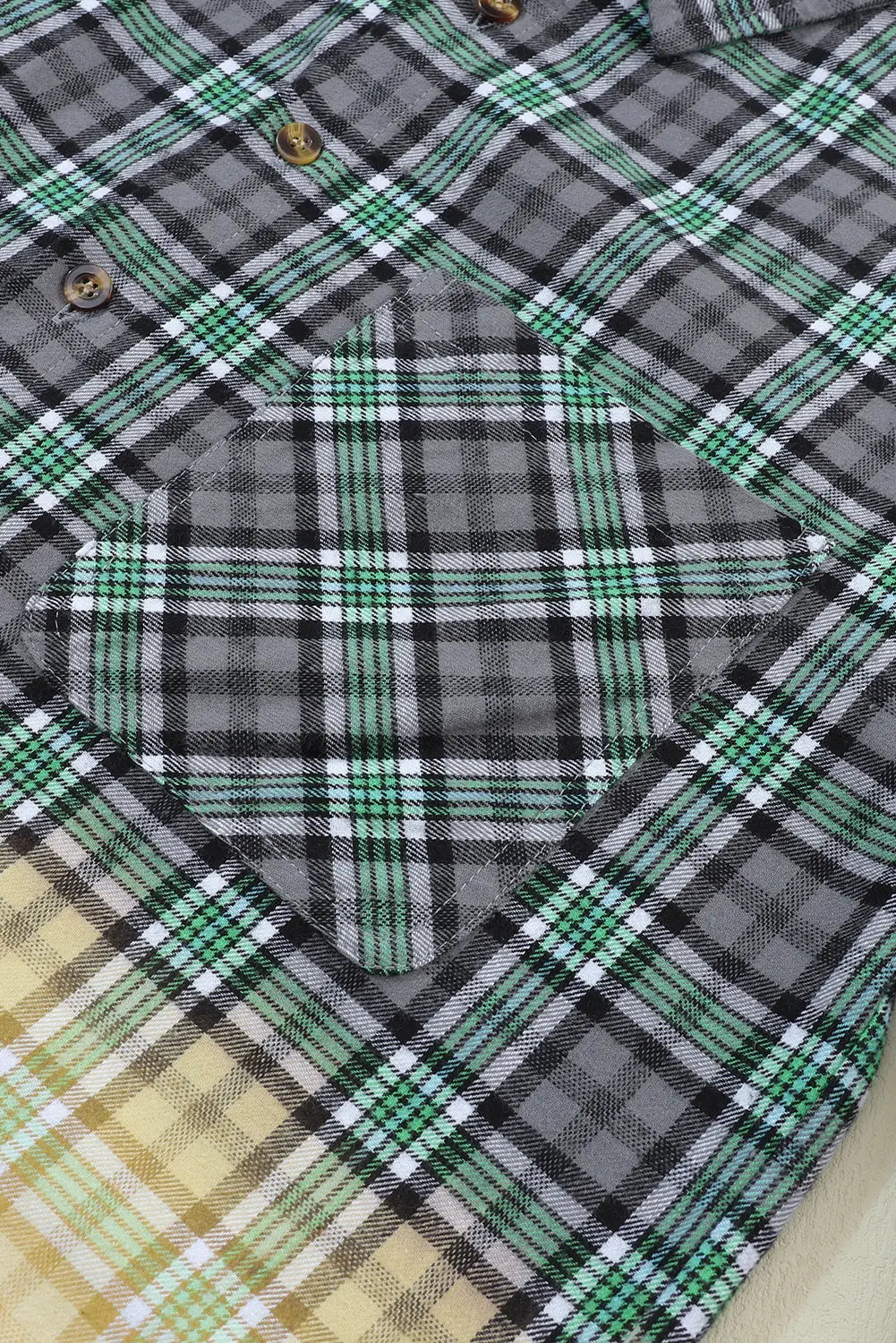 Blackish Green Contrast Plaid Patchwork Chest Pocket Button up Shacket-11