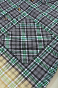 Thumbnail for Blackish Green Contrast Plaid Patchwork Chest Pocket Button up Shacket-11
