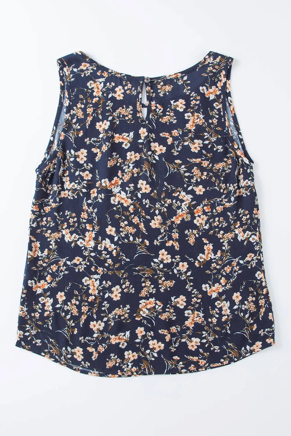 Blue Cutout Decor Round Neck Floral Tank Top-11