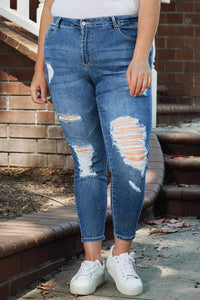 Thumbnail for Blue Plus Size Distressed Ripped Skinny Jeans-0