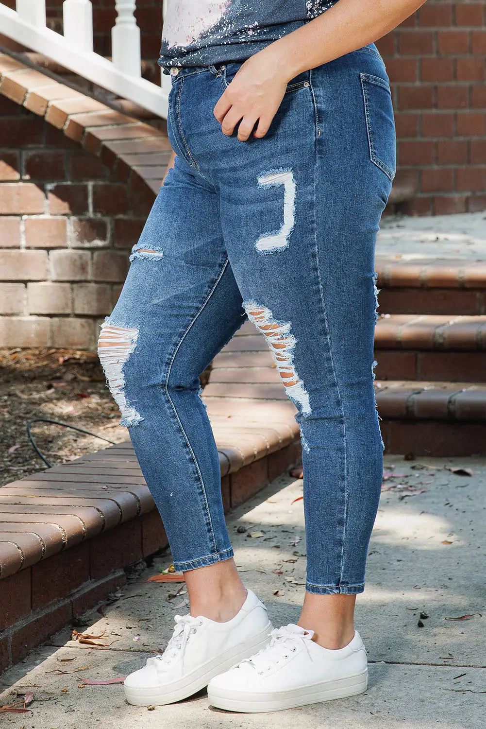 Blue Plus Size Distressed Ripped Skinny Jeans-2