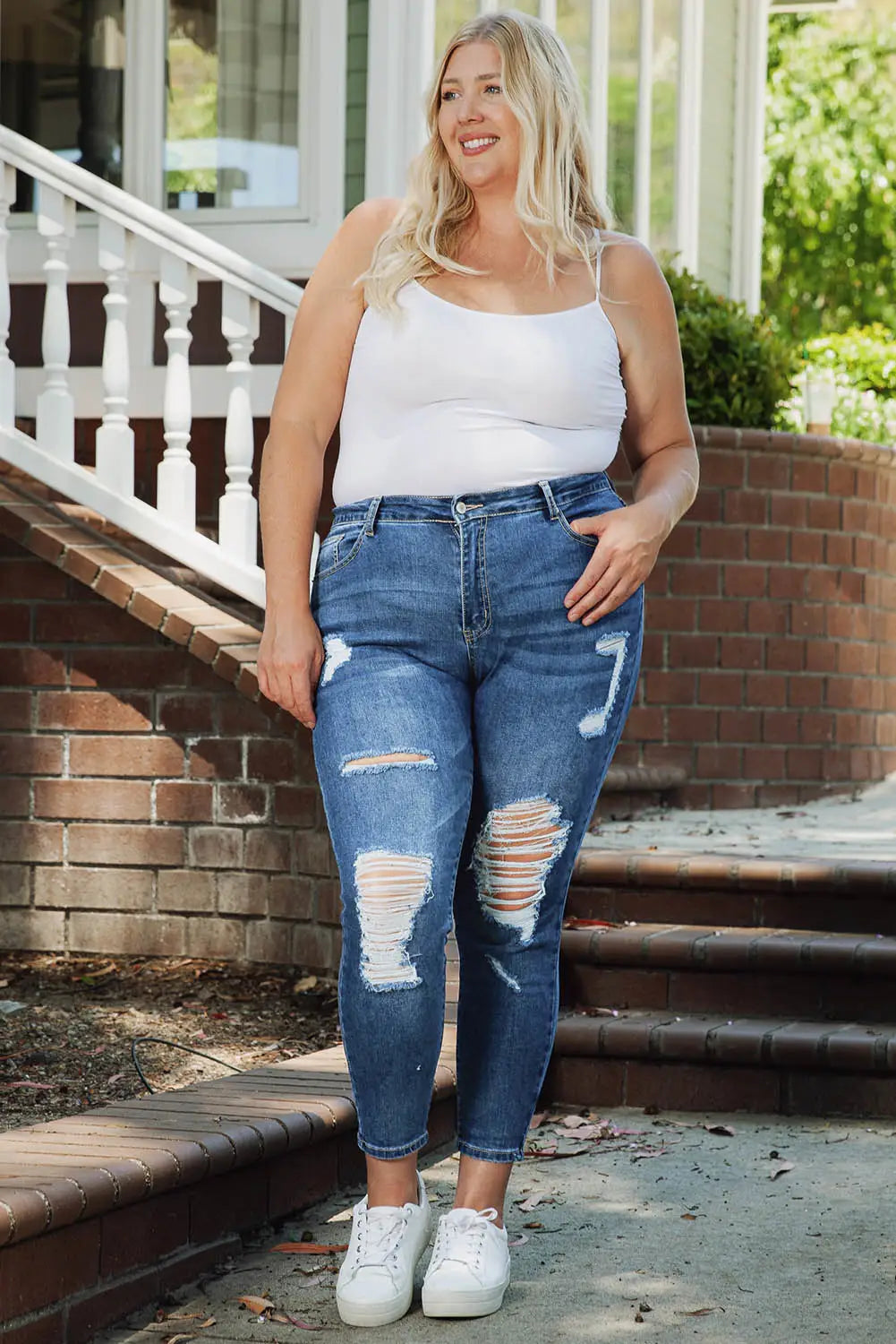 Blue Plus Size Distressed Ripped Skinny Jeans-4