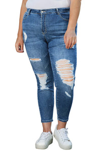 Thumbnail for Blue Plus Size Distressed Ripped Skinny Jeans-5