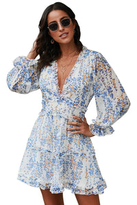 Thumbnail for Blue Ruffle Detailing Open Back Floral Dress-30
