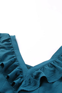 Thumbnail for Blue Ruffle Trim V Neck Smocking Back Mini Dress-13