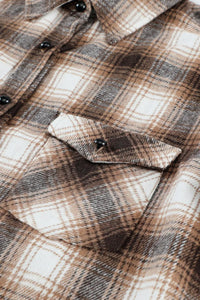 Thumbnail for Brown Buttons Pocketed Plaid Shacket-8
