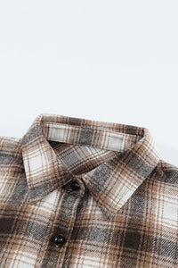 Thumbnail for Brown Buttons Pocketed Plaid Shacket-7