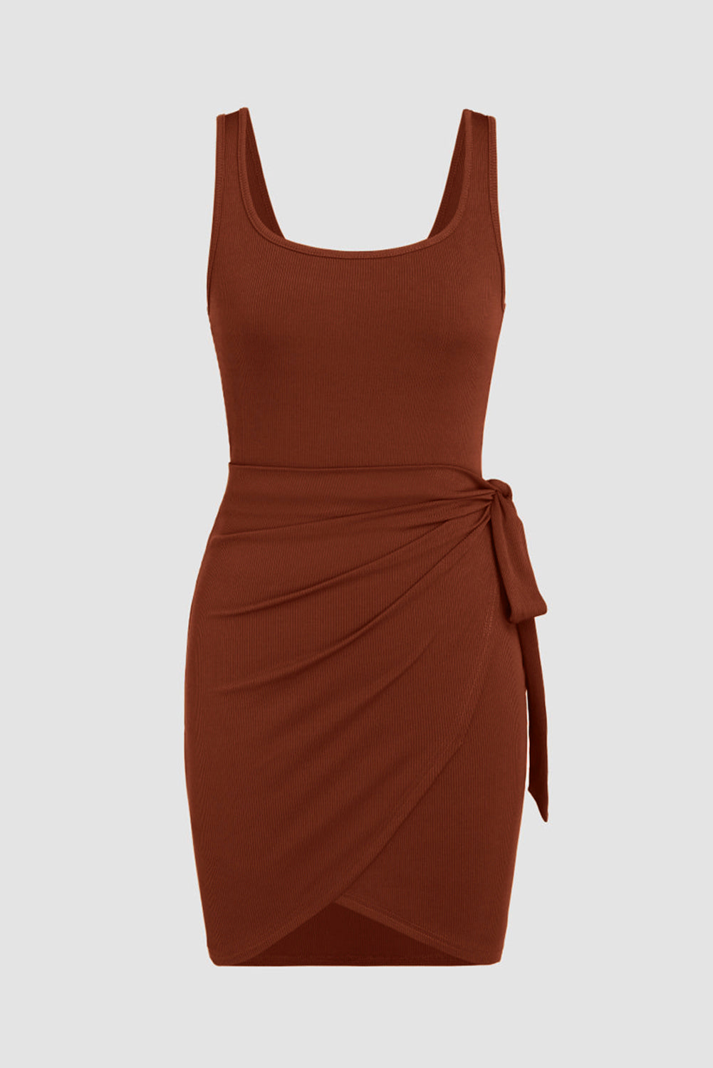 Brown Wrapped Sleeveless Mini Dress-7