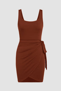 Thumbnail for Brown Wrapped Sleeveless Mini Dress-7