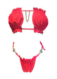 Thumbnail for LUXE Candy Bandeau Top & Thong Bottom - Coral-3