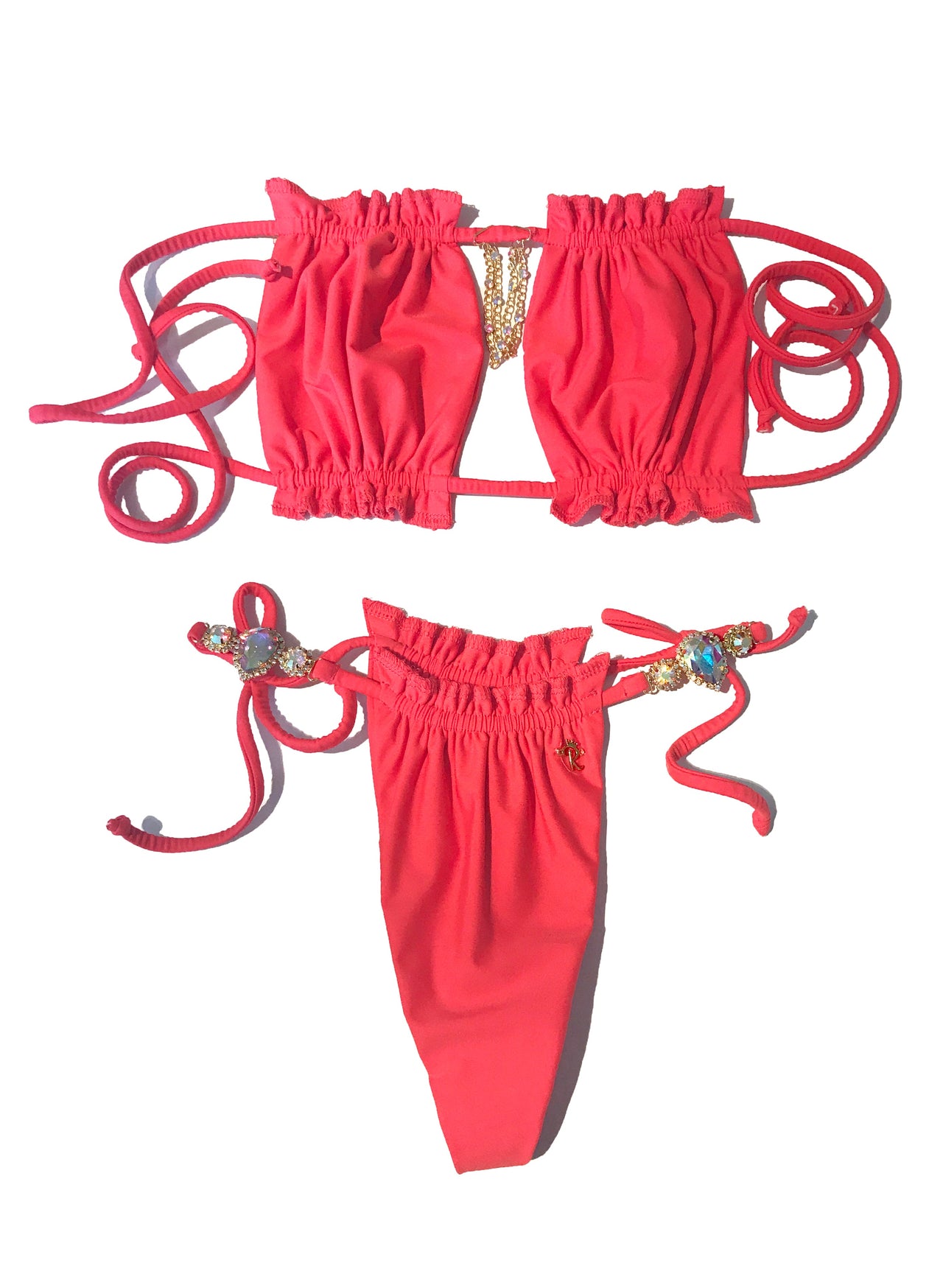 LUXE Candy Bandeau Top & Thong Bottom - Coral-6