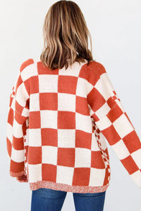 Thumbnail for Chestnut Mix Checkered Open Front Knit Cardigan-1