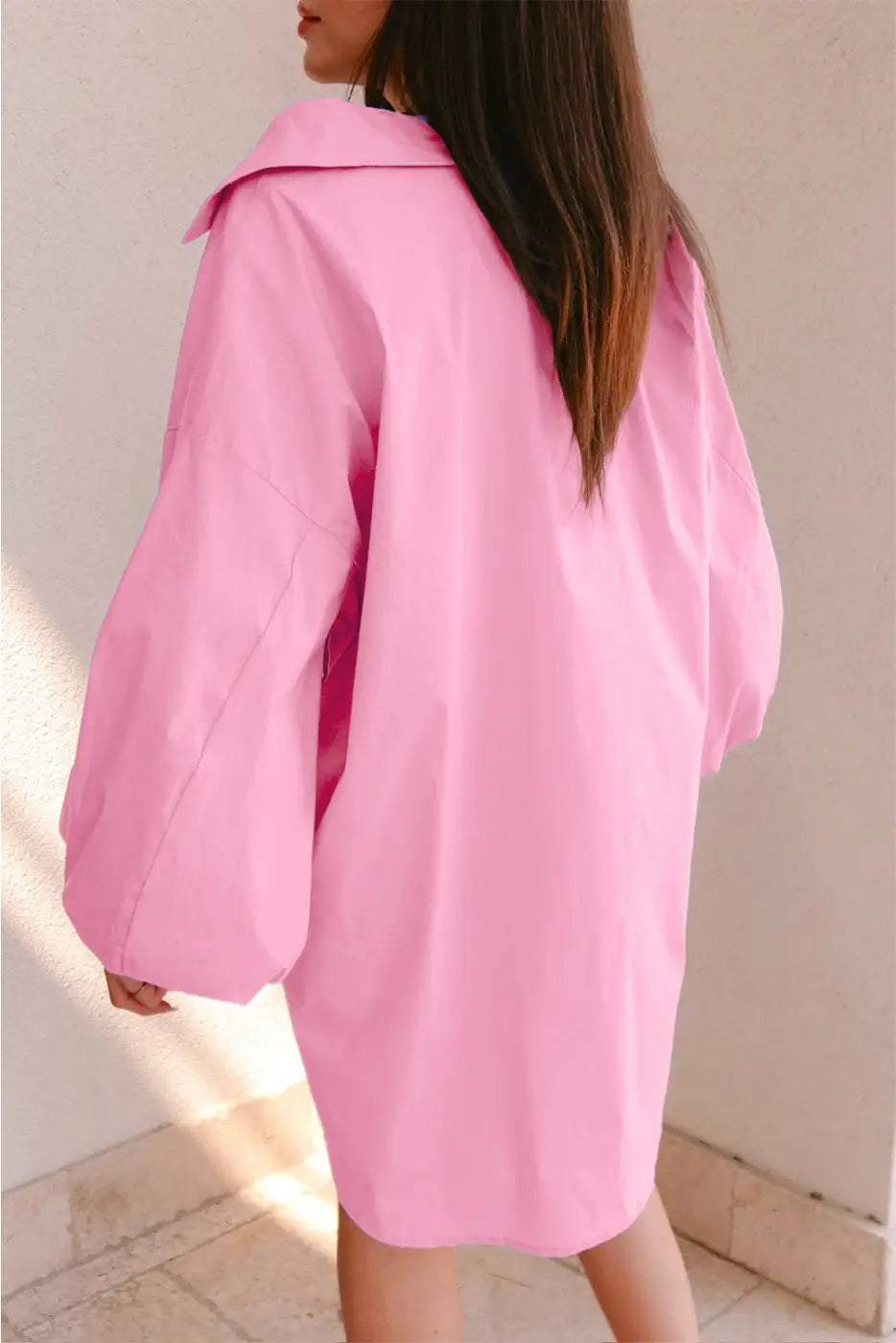 Chic Pink Balloon-Sleeve Mini Dress-1