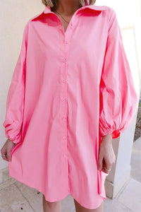 Thumbnail for Chic Pink Balloon-Sleeve Mini Dress-0