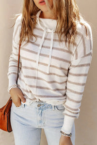Thumbnail for Cowl Neck Striped Print Drop Shoulder Sweater-0