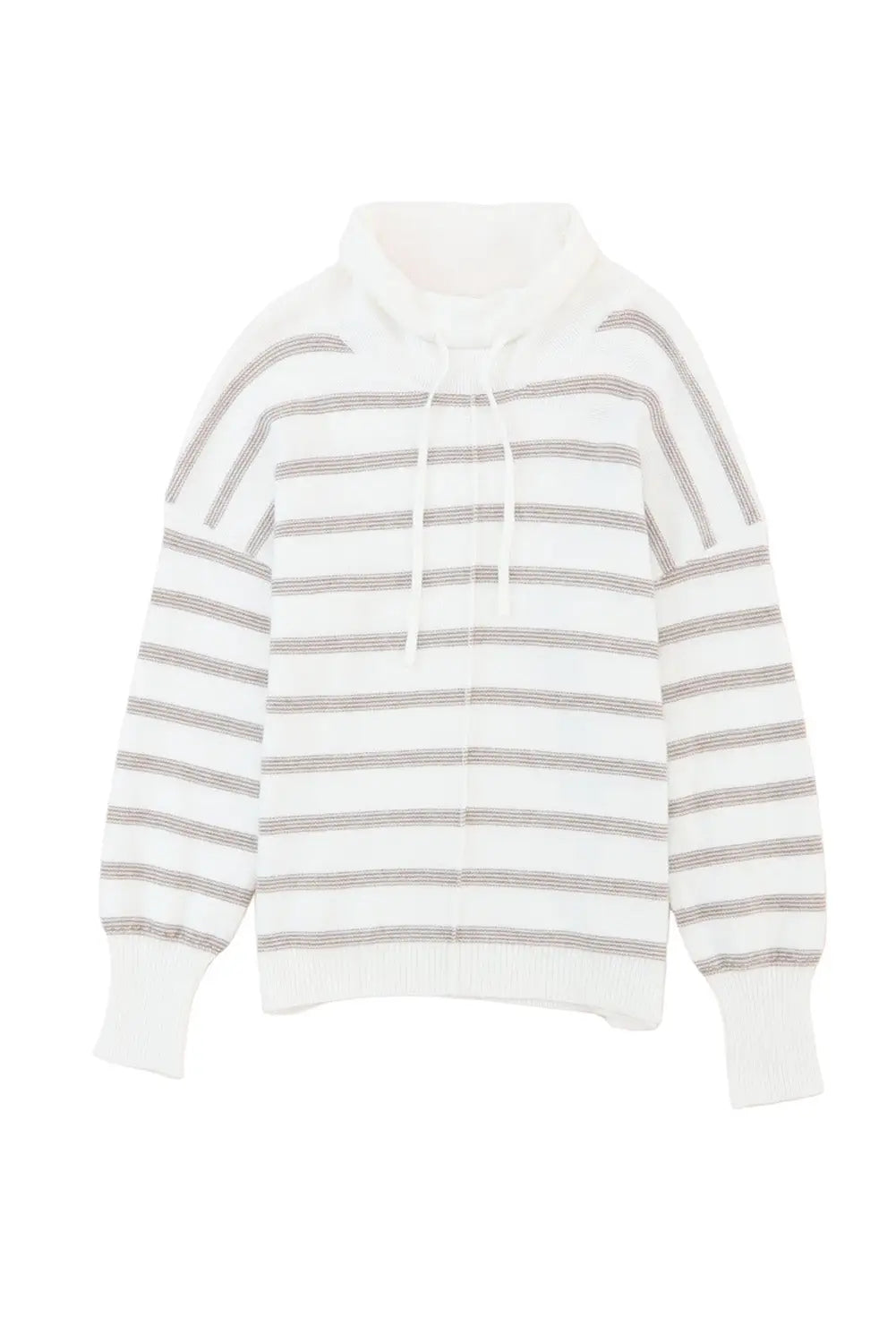 Cowl Neck Striped Print Drop Shoulder Sweater-11