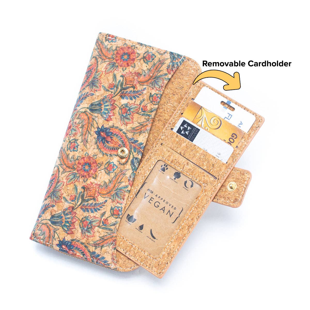 6 Natural Cork card holder Wallets with Floral Print Patterns (6 Units) HY-026-MIX-6-1