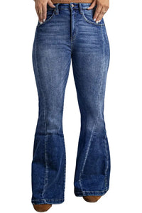 Thumbnail for Dark Blue Plus Size Stitching Washed Flare Jeans-4