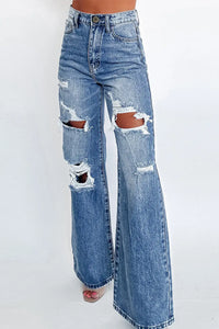 Thumbnail for Distressed Elegance Wide-Leg Jeans-2