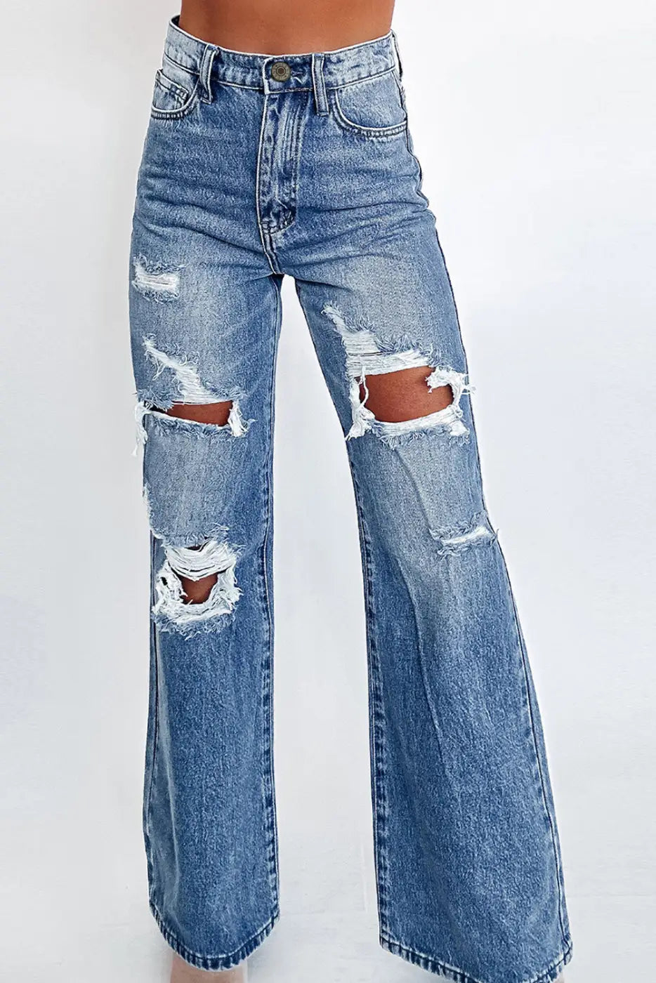 Distressed Elegance Wide-Leg Jeans-0