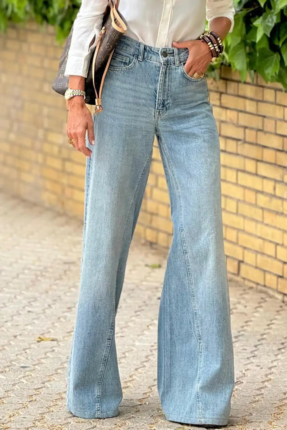 Dusk Blue Jeans - Acid Wash Extra Wide Leg High Waist-0