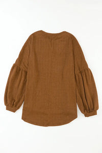 Thumbnail for Faux Knit Jacquard Puffy Long Sleeve Top-10