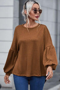 Thumbnail for Faux Knit Jacquard Puffy Long Sleeve Top-7