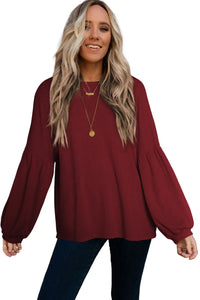 Thumbnail for Faux Knit Jacquard Puffy Long Sleeve Top-1
