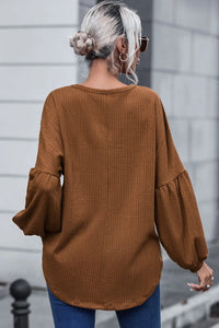 Thumbnail for Faux Knit Jacquard Puffy Long Sleeve Top-6