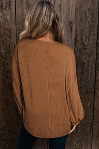 Thumbnail for Faux Knit Jacquard Puffy Long Sleeve Top-3