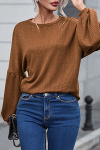 Thumbnail for Faux Knit Jacquard Puffy Long Sleeve Top-5