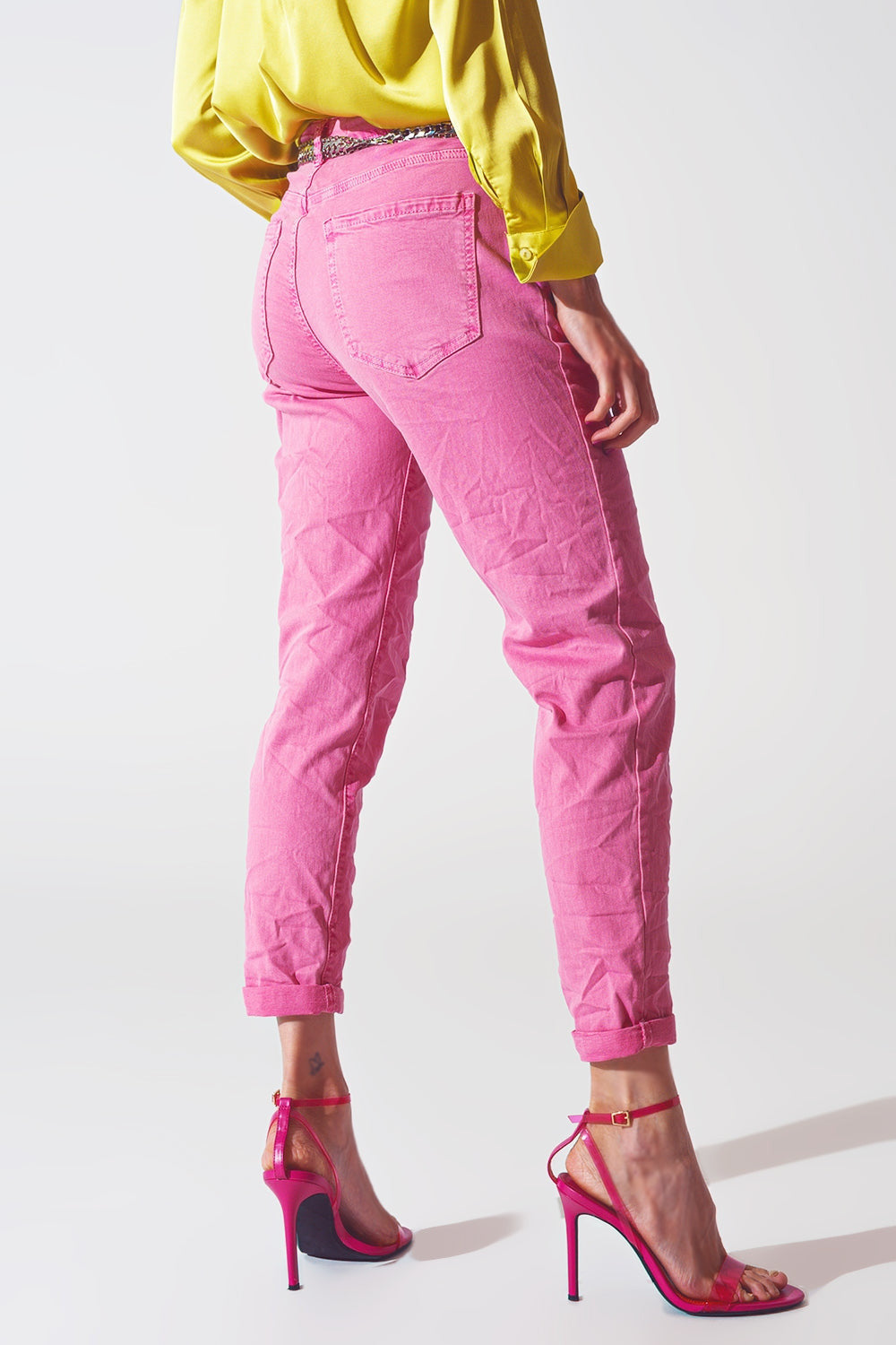 Pink Wrinkled Skinny Jeans-1