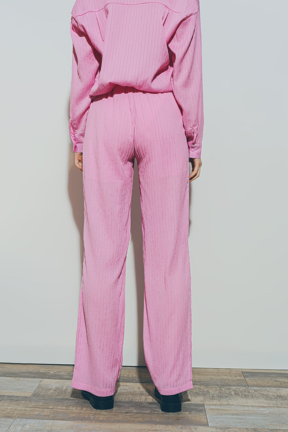 Textured Wide Leg Pants in Pink-1