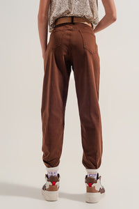 Thumbnail for High Rise Mom Jeans With Pleat Front in Brown-5