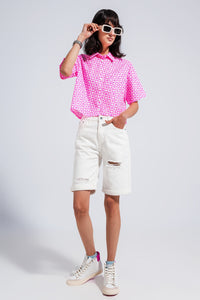 Thumbnail for 90s Cropped Button Through Pink Shirt-3