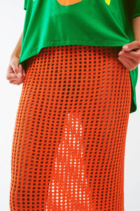 Thumbnail for Maxi Sheer Crochet Skirt in Orange-1