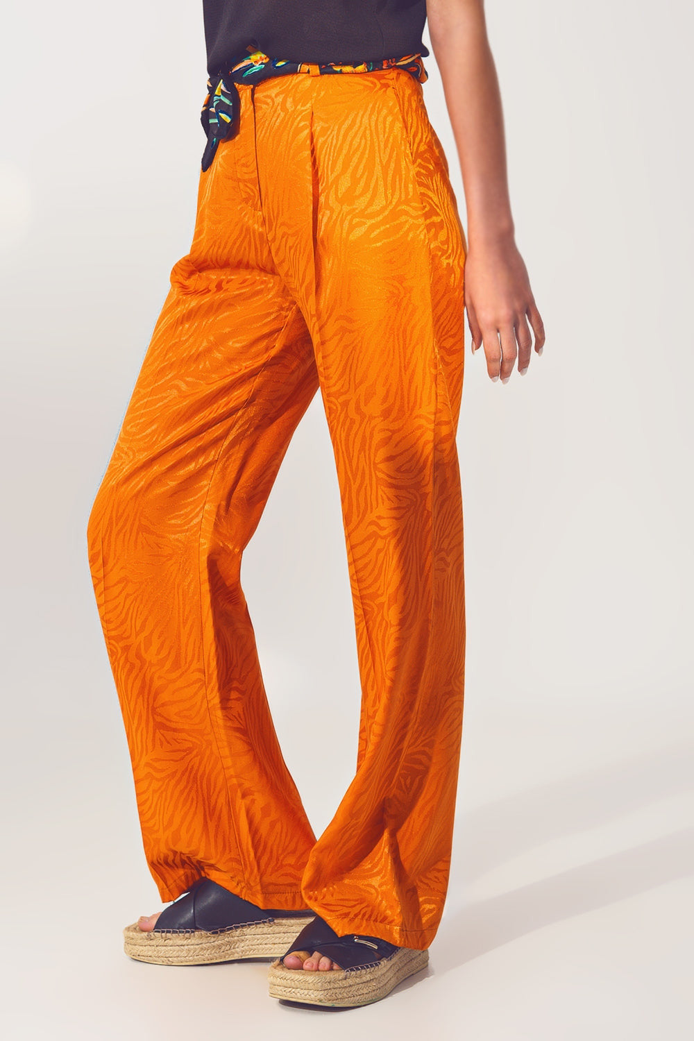 Loose Fit Zebra Print Pants in Orange-0