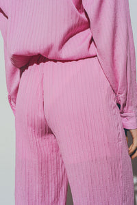 Thumbnail for Textured Wide Leg Pants in Pink-5