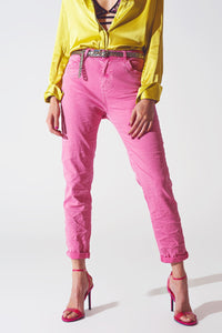 Thumbnail for Pink Wrinkled Skinny Jeans-0