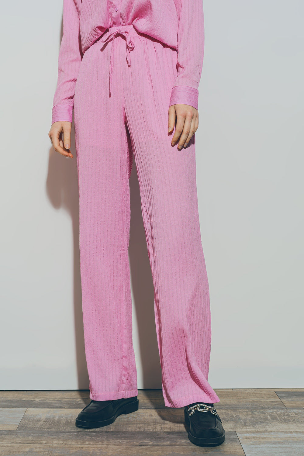 Textured Wide Leg Pants in Pink-3