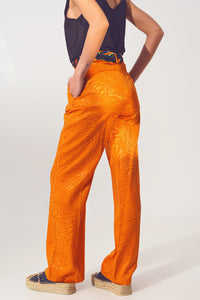 Thumbnail for Loose Fit Zebra Print Pants in Orange-1