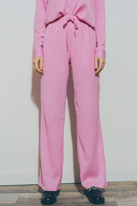 Thumbnail for Textured Wide Leg Pants in Pink-0