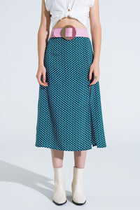 Thumbnail for Maxi Skirt in Green With Flower Print and Side Slit-4