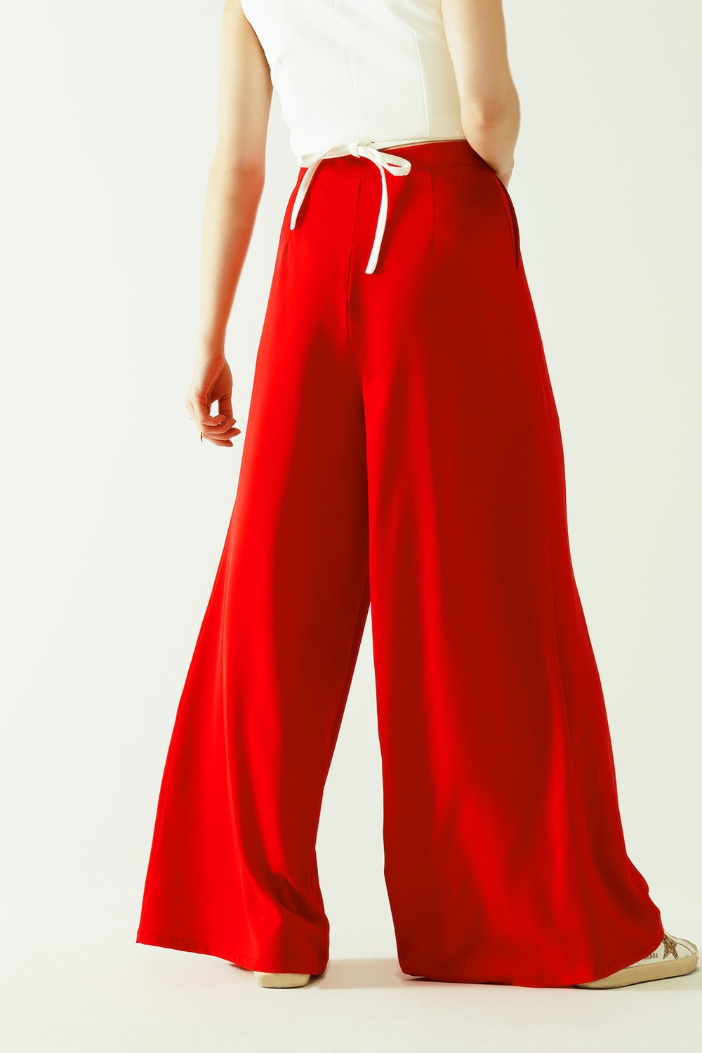 Red Wide Leg Basic Flared Pants-1