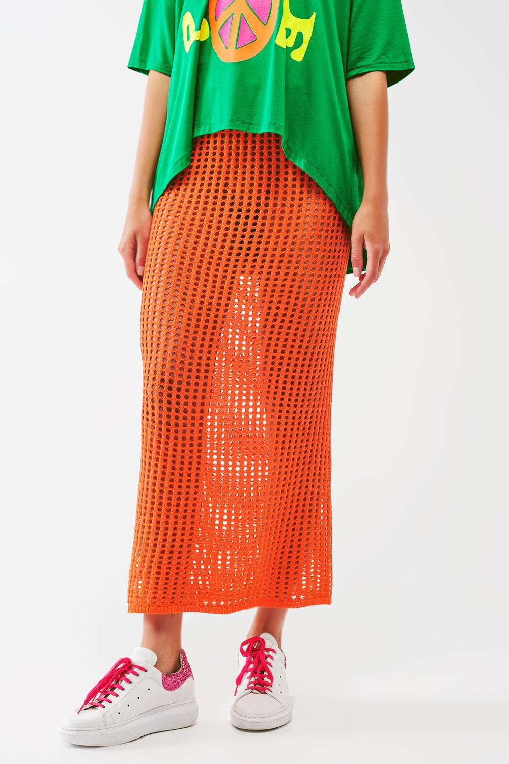 Maxi Sheer Crochet Skirt in Orange-3