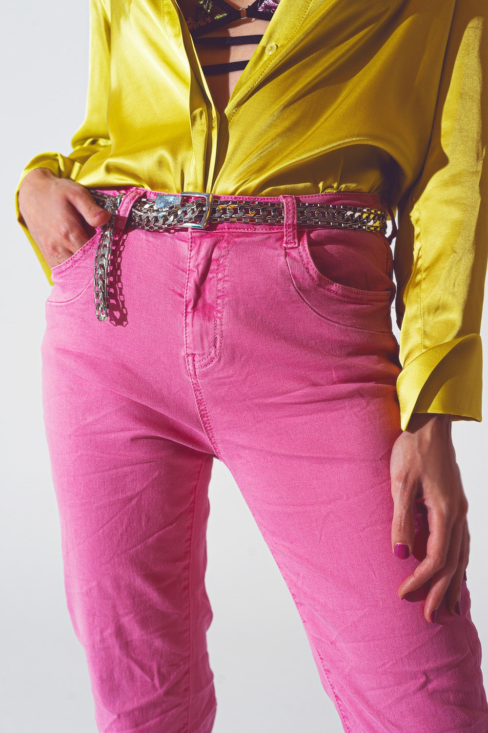 Pink Wrinkled Skinny Jeans-4